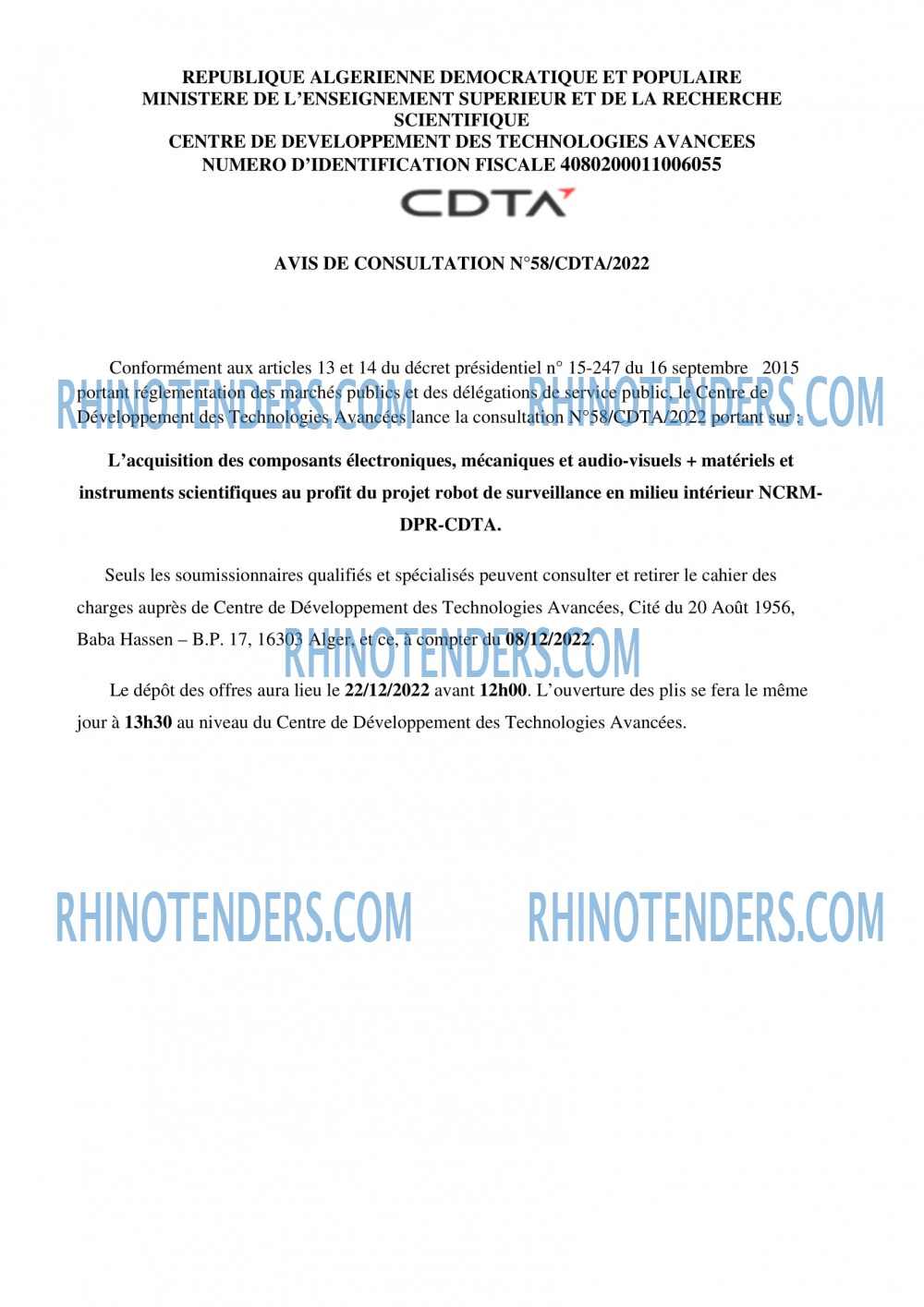 CDTA - Centre De Développement Des Technologies Avancées