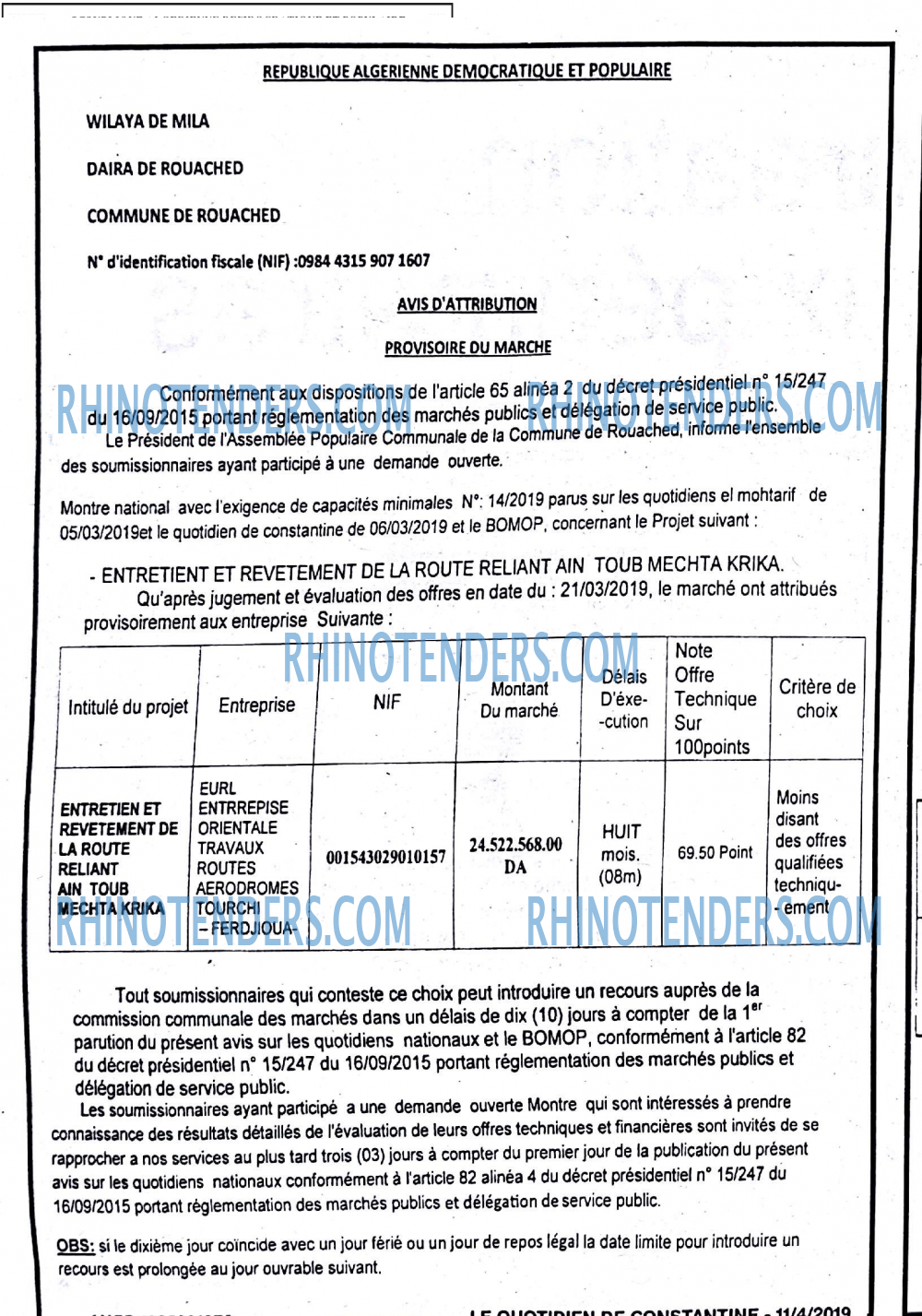 LE QUOTIDIEN DE CONSTANTINE