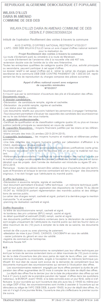 TRANSACTION D'ALGERIE