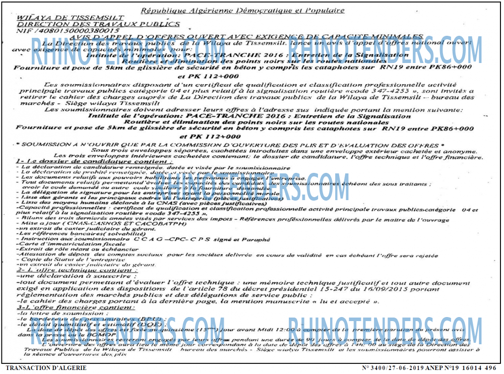 TRANSACTION D'ALGERIE