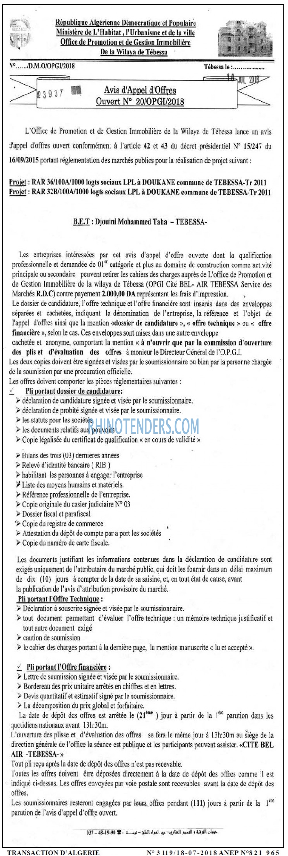 TRANSACTION D'ALGERIE