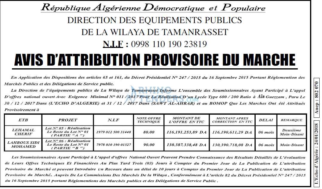 L'ECHO D'ALGERIE