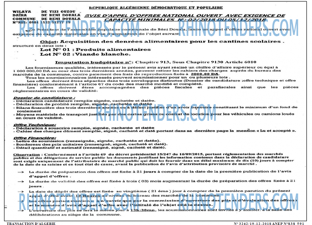 TRANSACTION D'ALGERIE