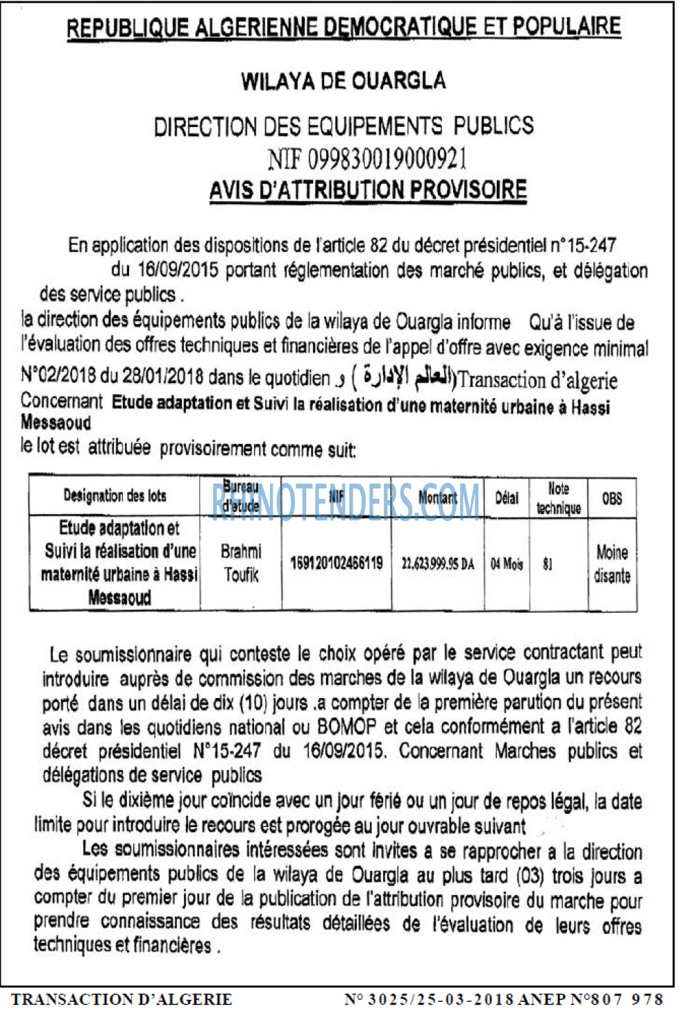 TRANSACTION D'ALGERIE