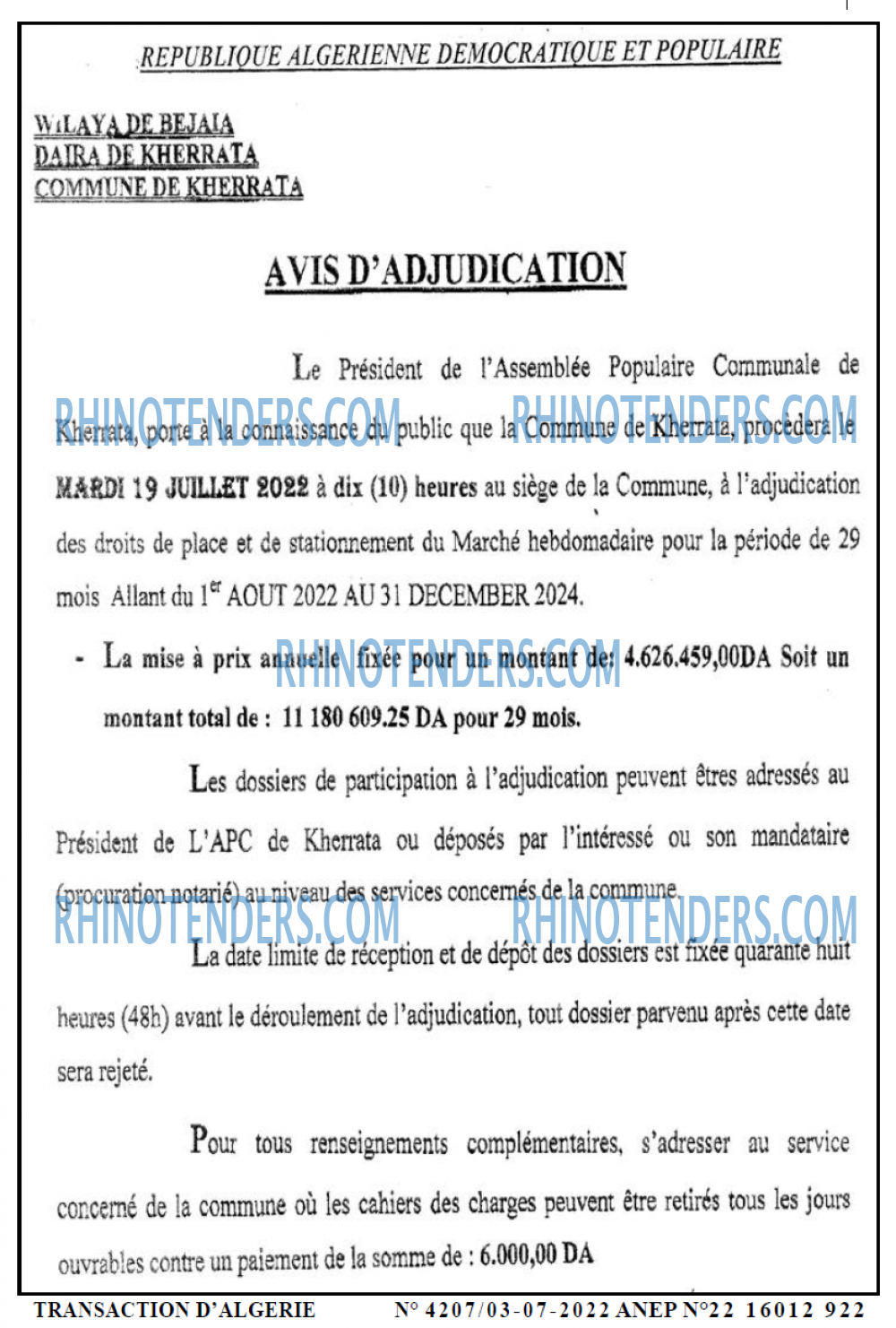 TRANSACTION D'ALGERIE