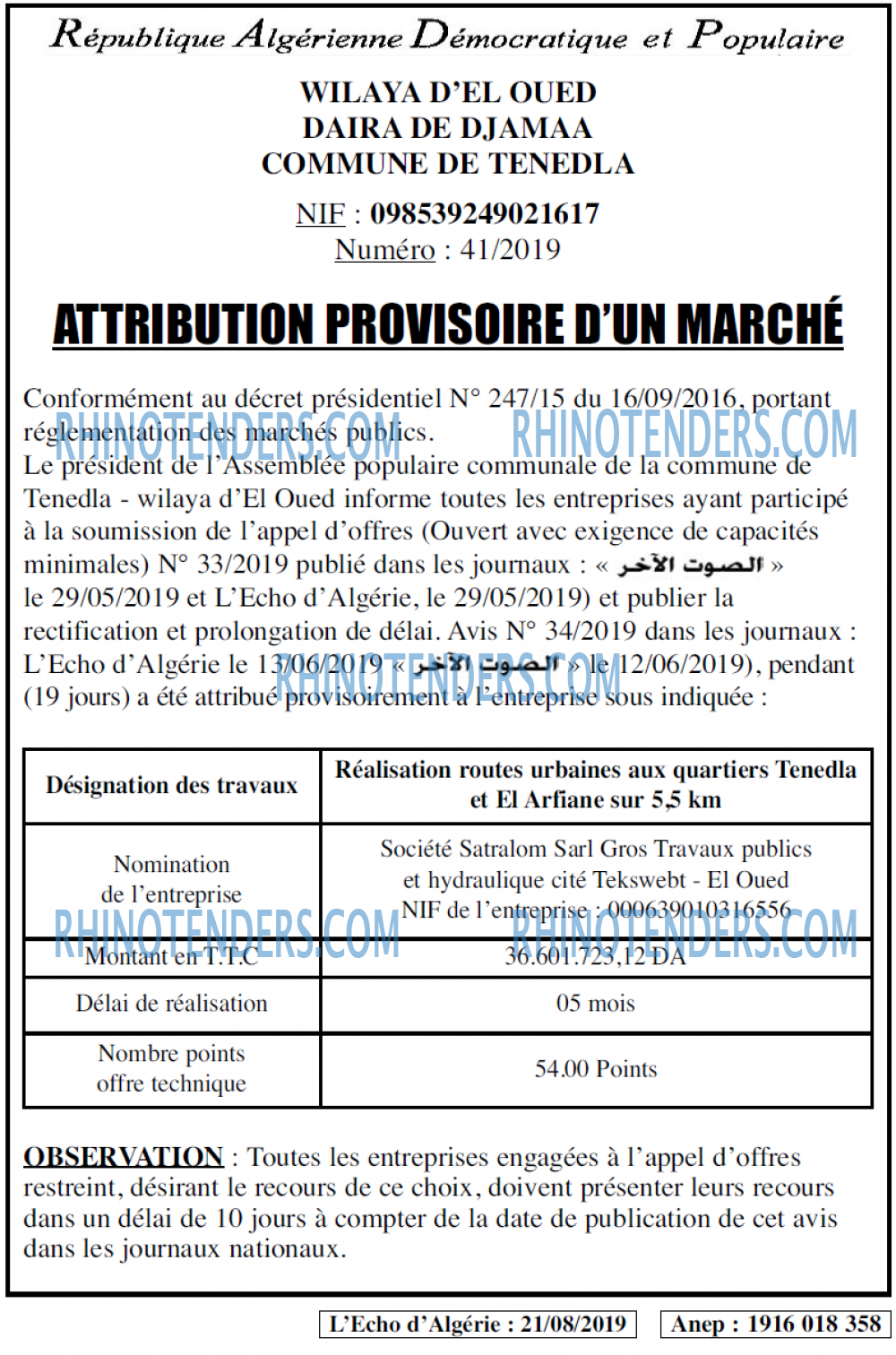 L'ECHO D'ALGERIE