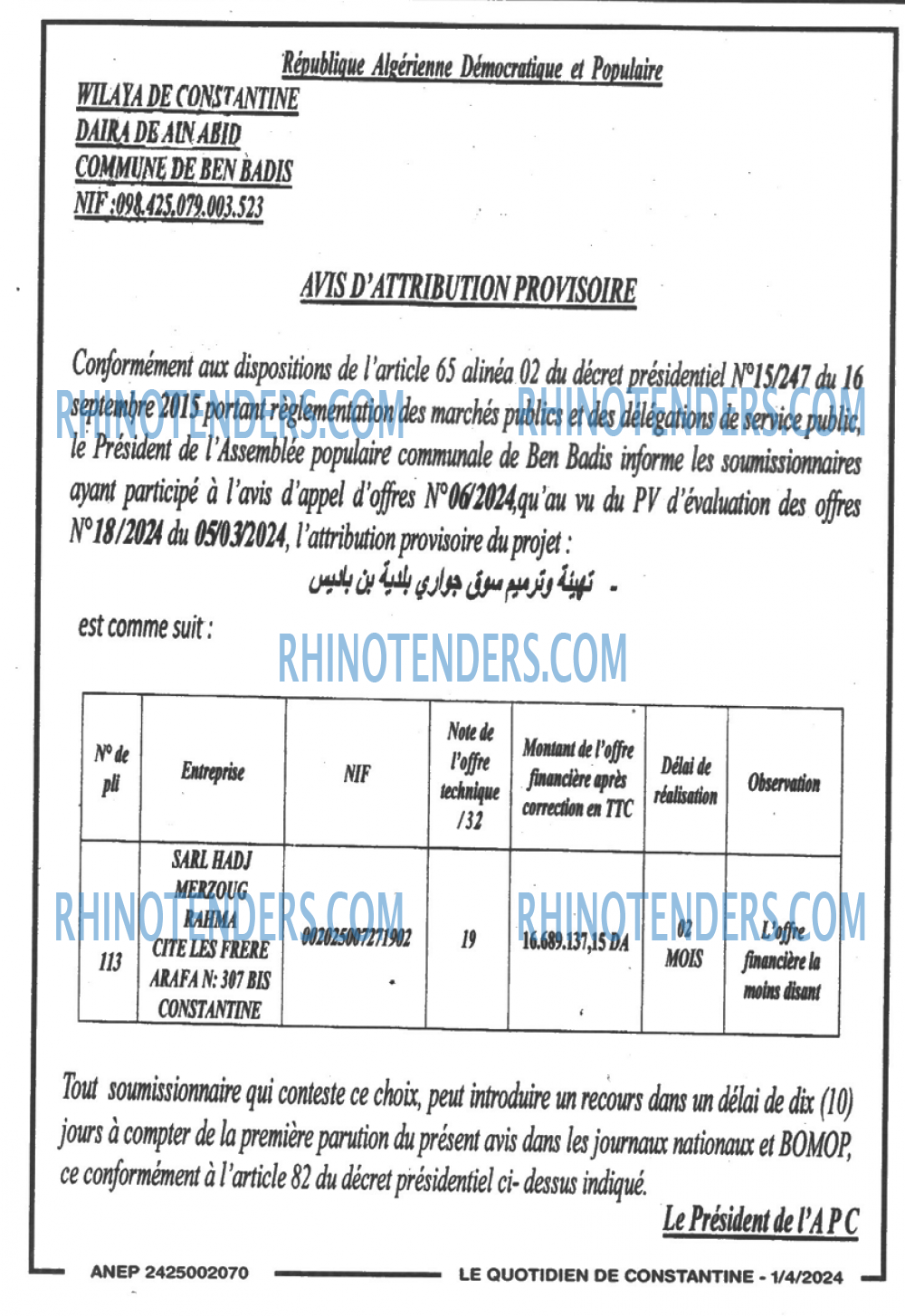 LE QUOTIDIEN DE CONSTANTINE