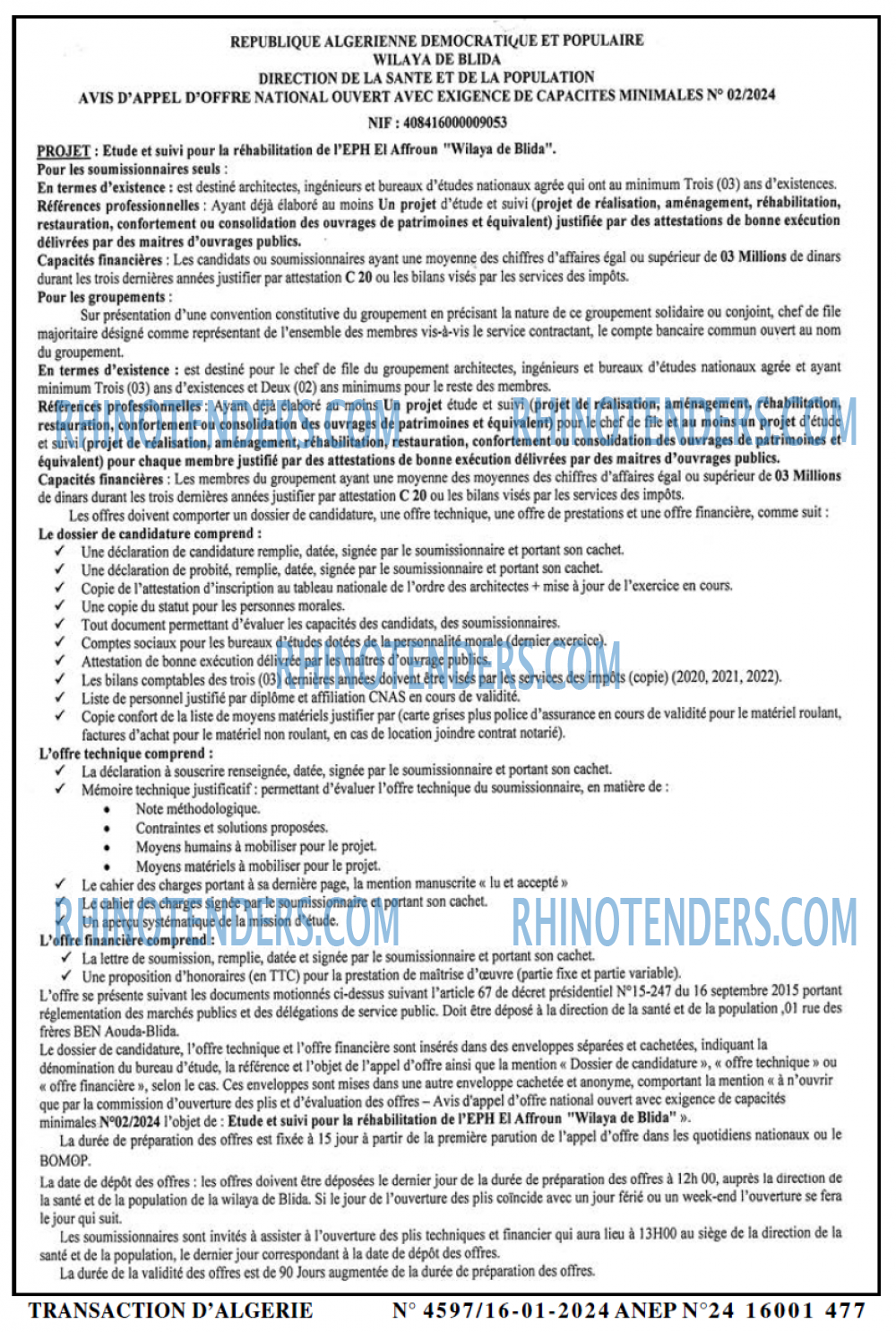 TRANSACTION D'ALGERIE