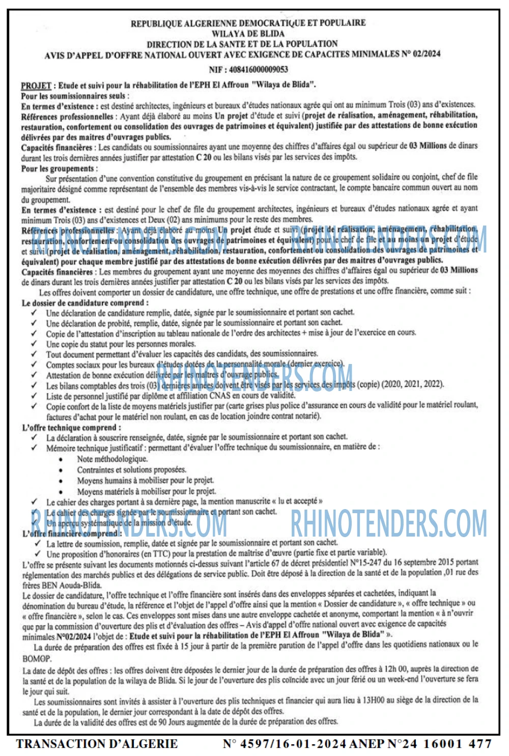 TRANSACTION D'ALGERIE