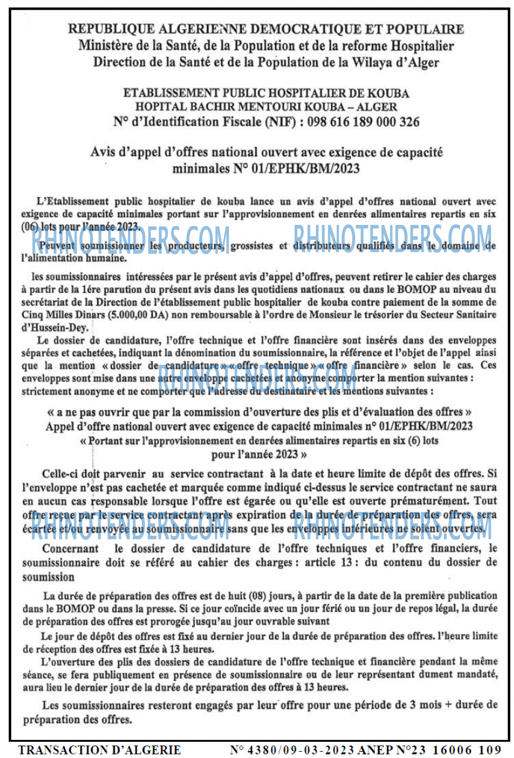 TRANSACTION D'ALGERIE
