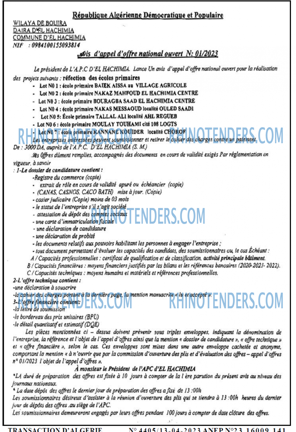 TRANSACTION D'ALGERIE