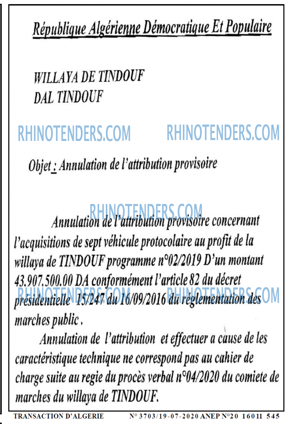 TRANSACTION D'ALGERIE