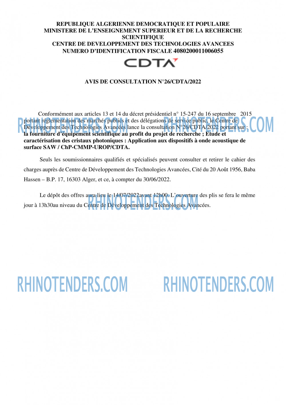CDTA - Centre De Développement Des Technologies Avancées