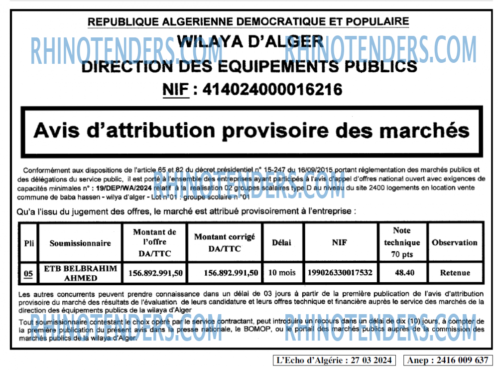 L'ECHO D'ALGERIE