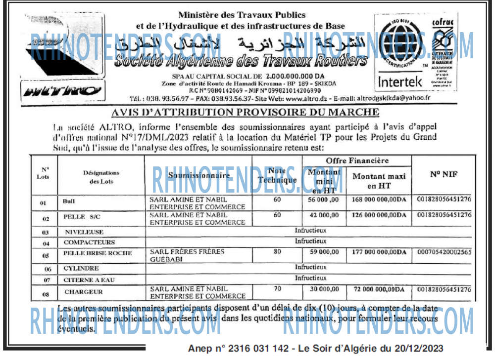 LE SOIR D'ALGERIE