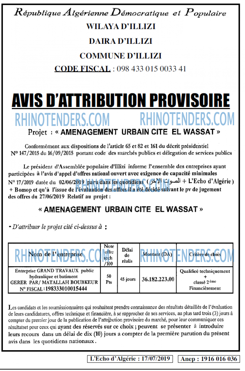 L'ECHO D'ALGERIE