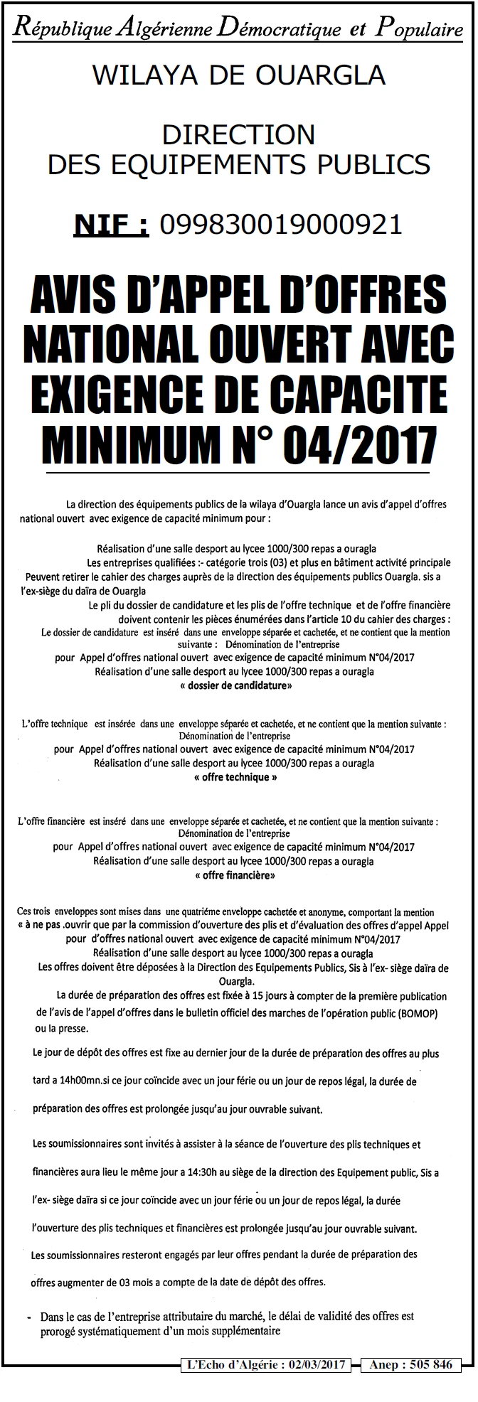 L'ECHO D'ALGERIE