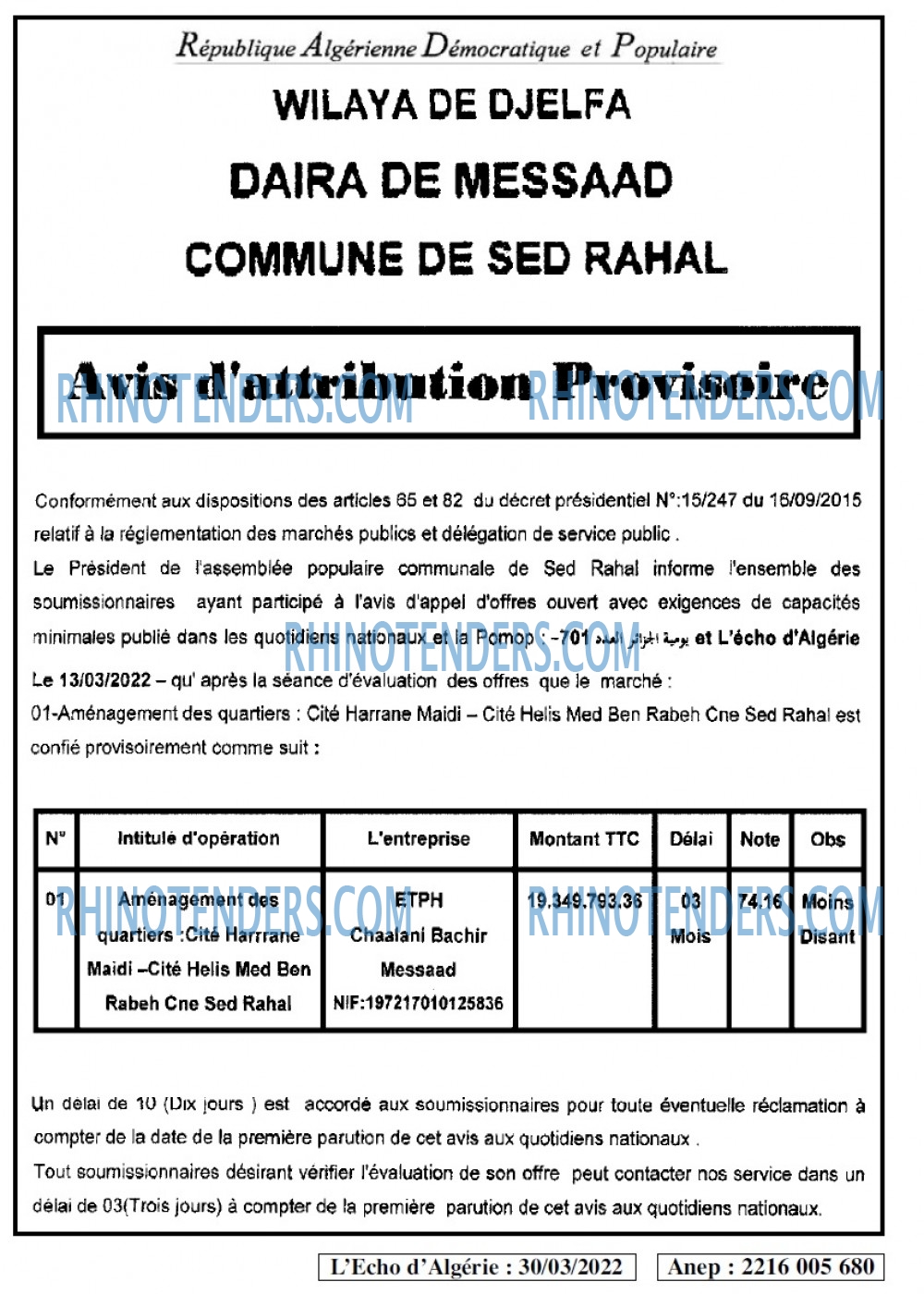 L'ECHO D'ALGERIE