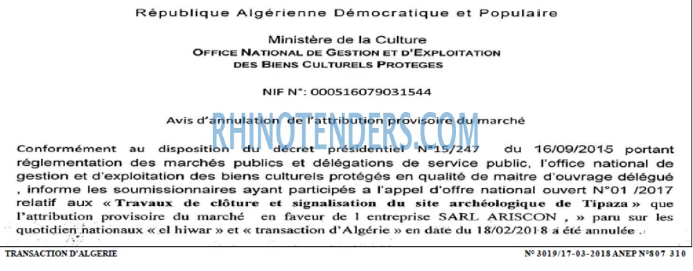 TRANSACTION D'ALGERIE