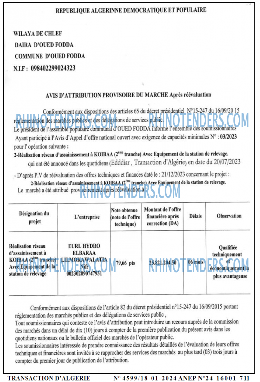 TRANSACTION D'ALGERIE