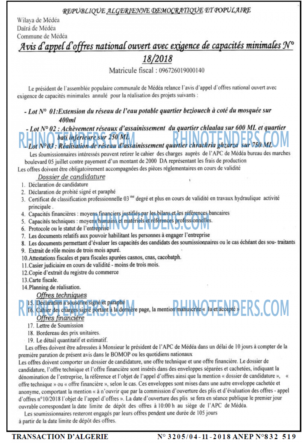 TRANSACTION D'ALGERIE