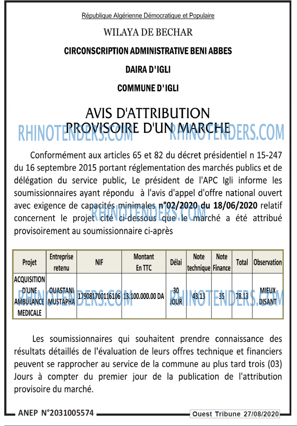 ouest TRIBUNE
