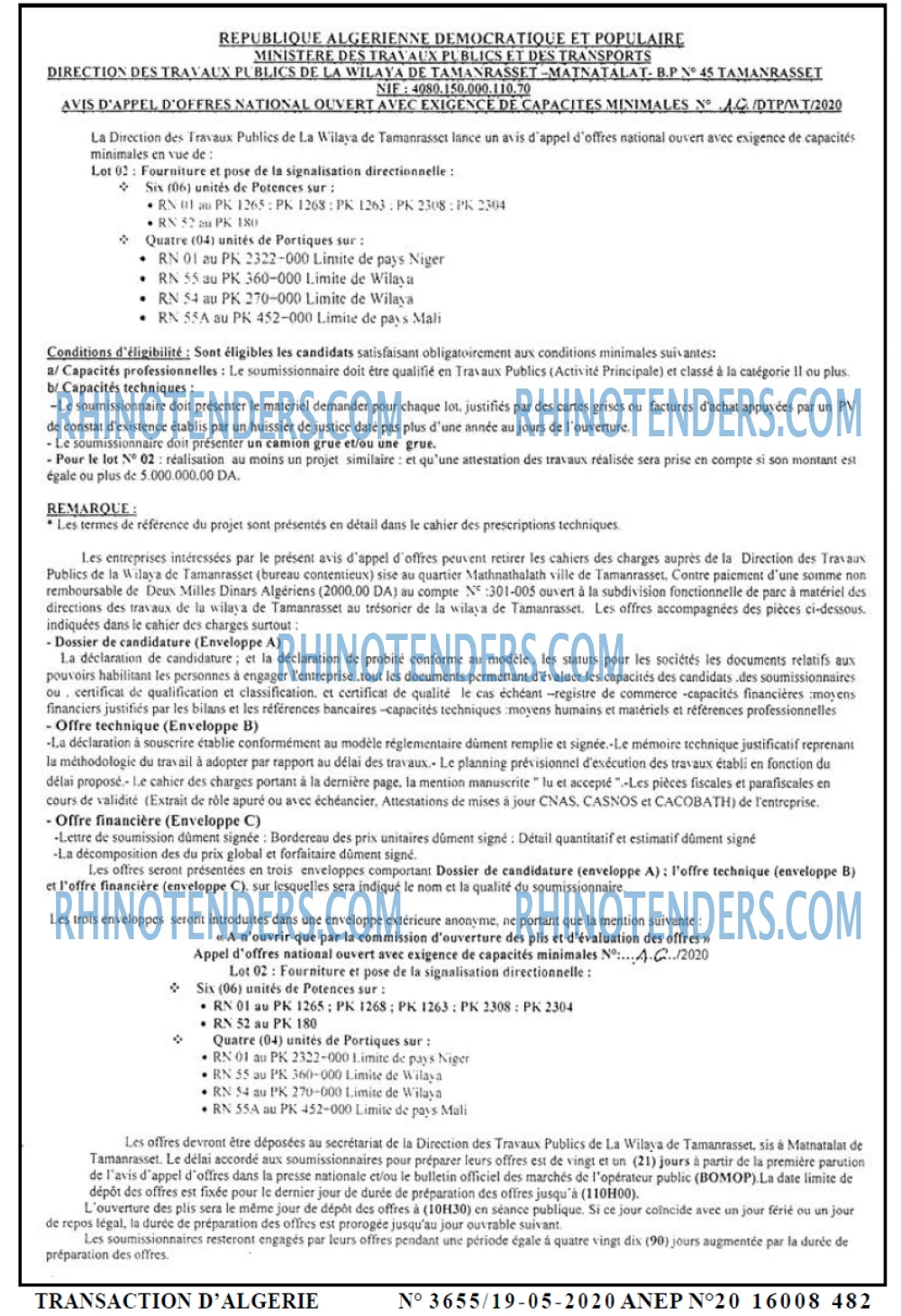 TRANSACTION D'ALGERIE