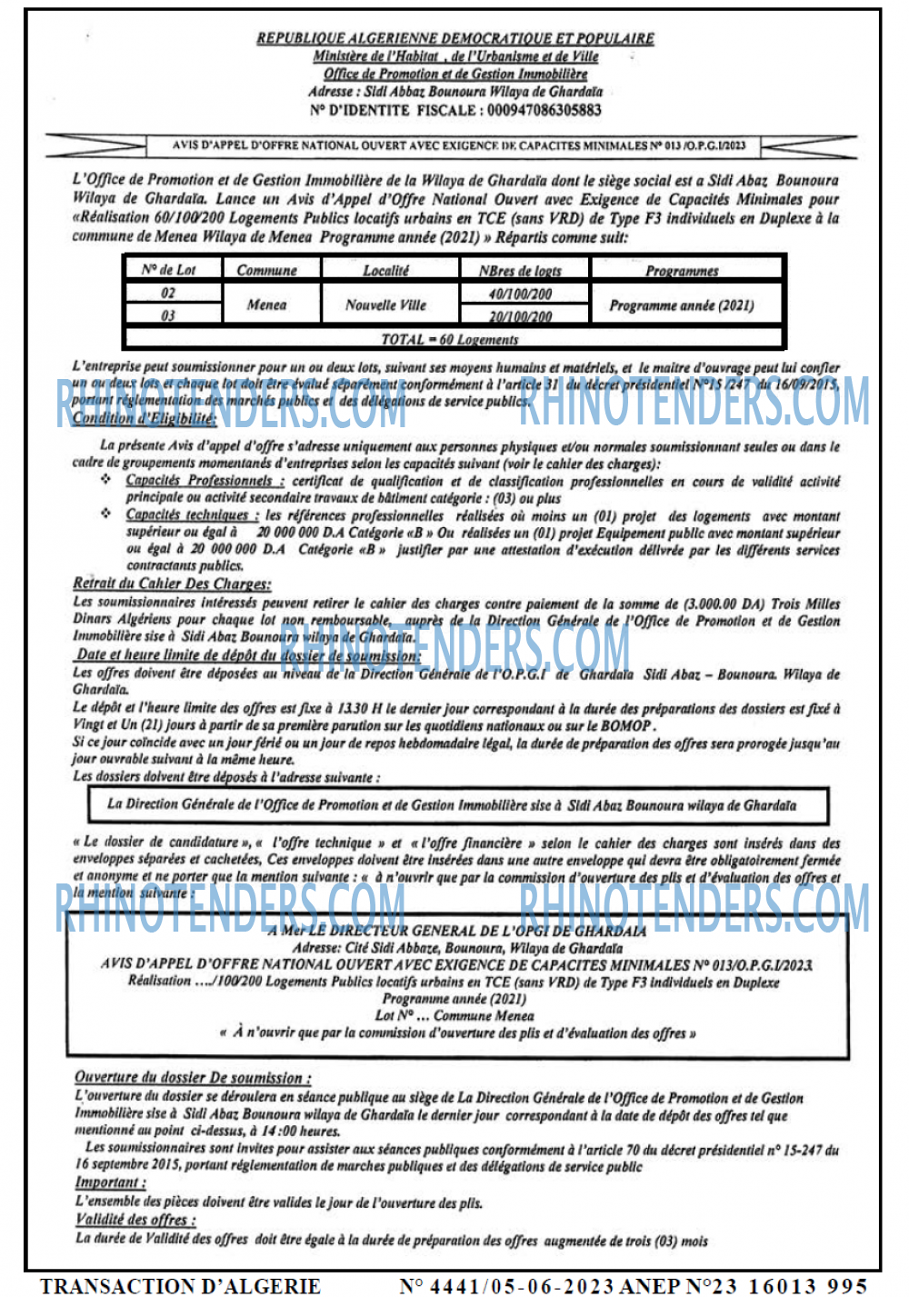 TRANSACTION D'ALGERIE