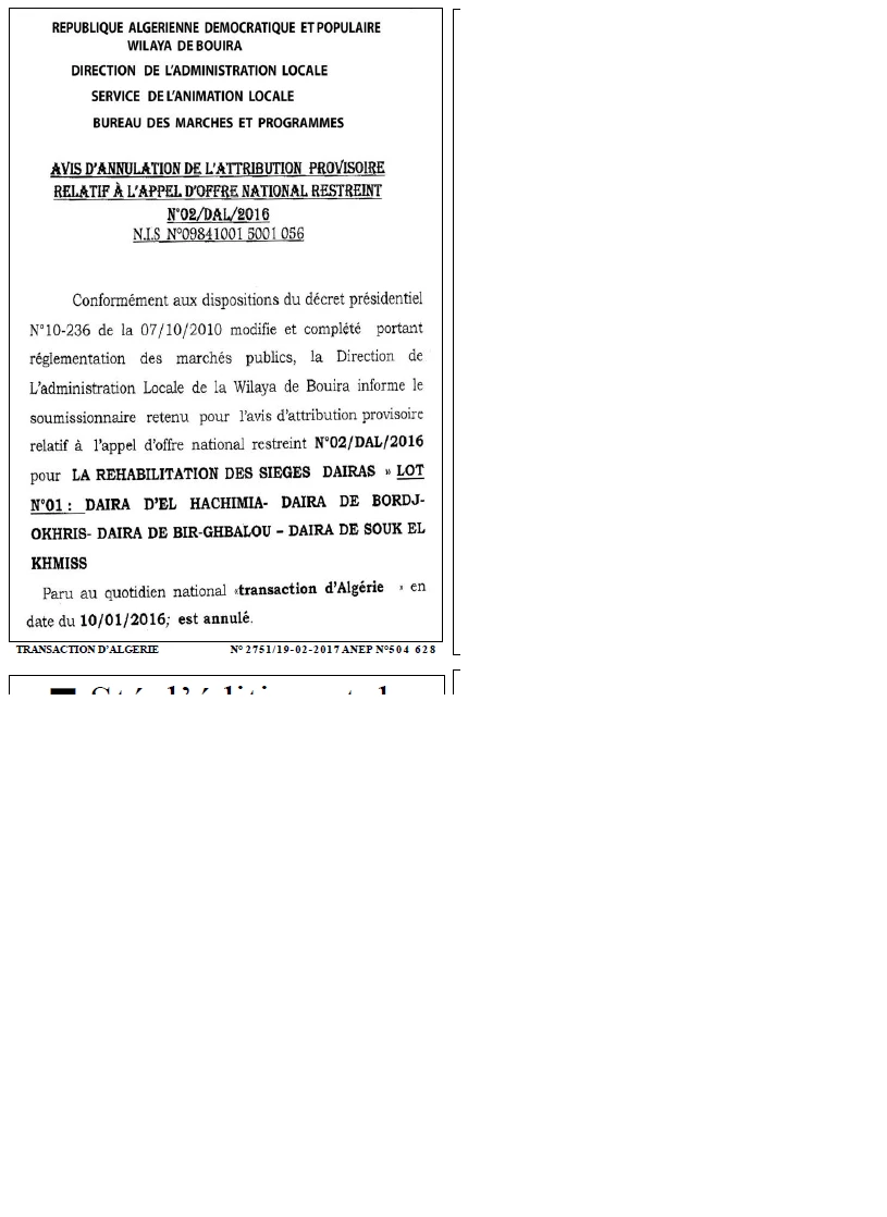 TRANSACTION D'ALGERIE