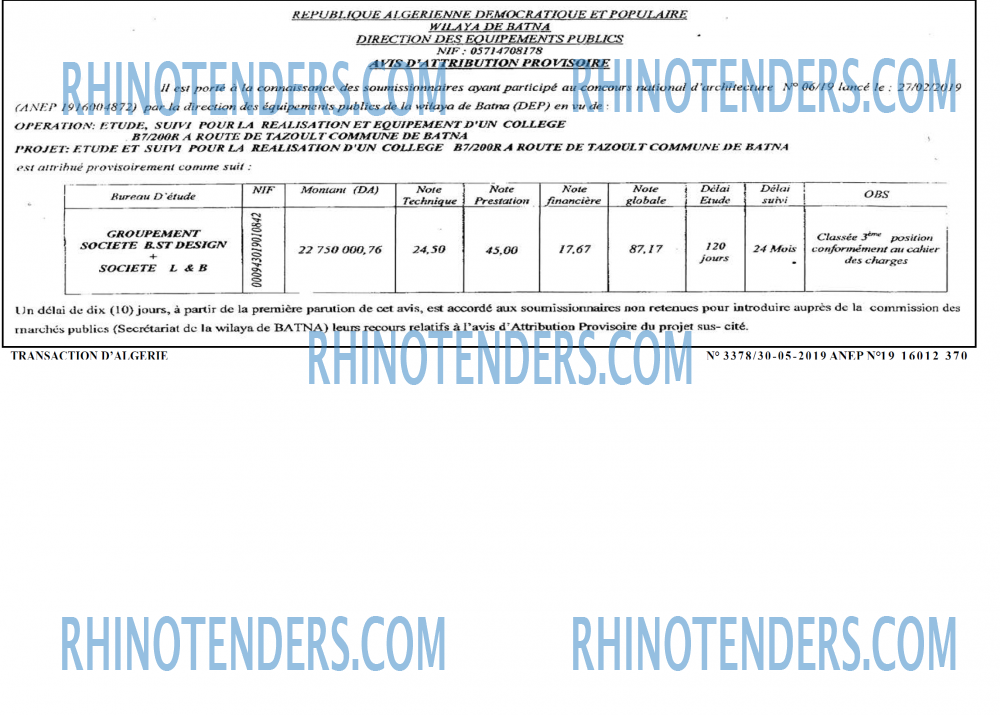 TRANSACTION D'ALGERIE