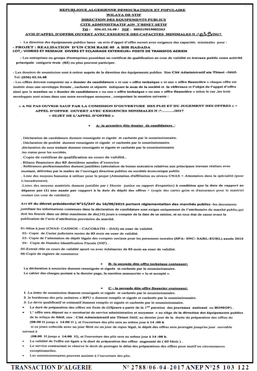 TRANSACTION D'ALGERIE