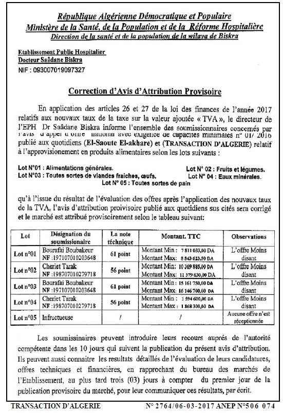 TRANSACTION D'ALGERIE