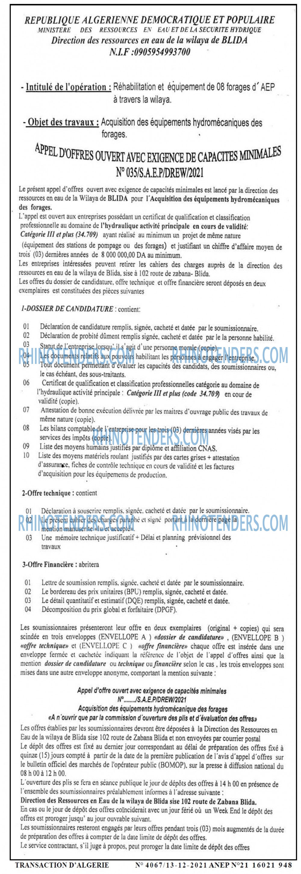 TRANSACTION D'ALGERIE