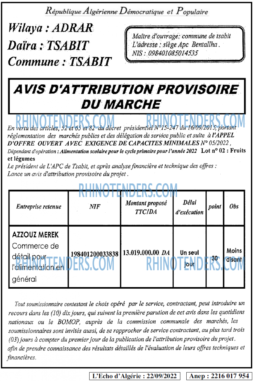 L'ECHO D'ALGERIE