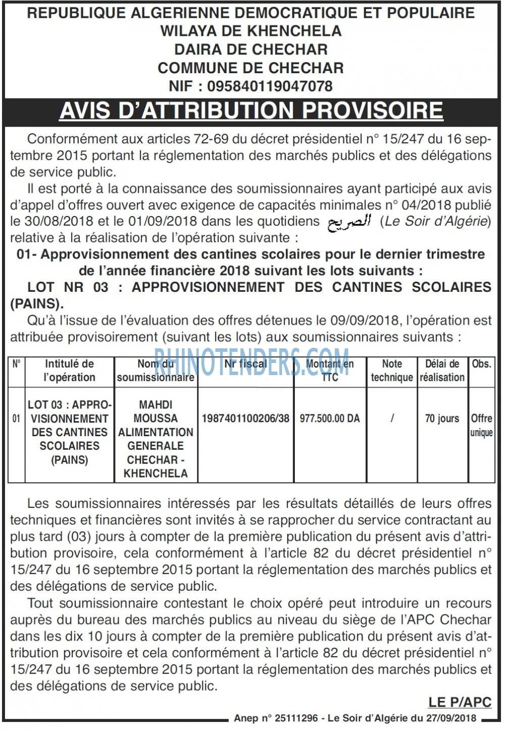 LE SOIR D'ALGERIE