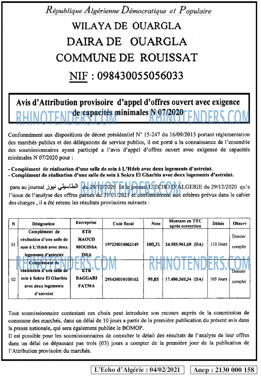 L'ECHO D'ALGERIE