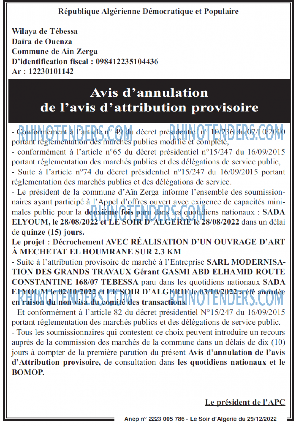 LE SOIR D'ALGERIE
