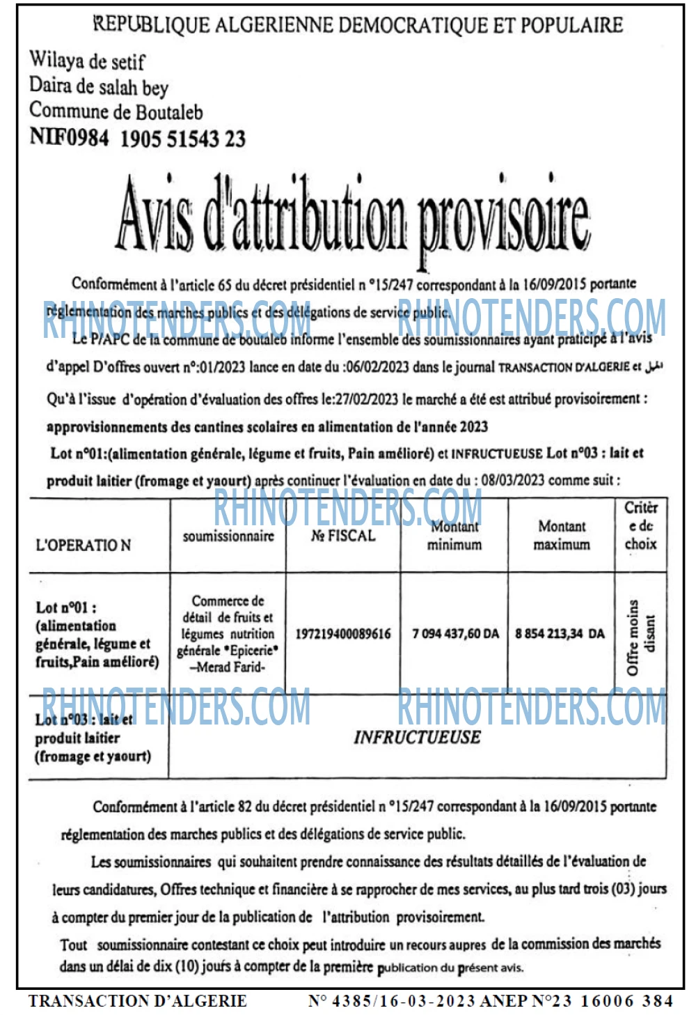 TRANSACTION D'ALGERIE