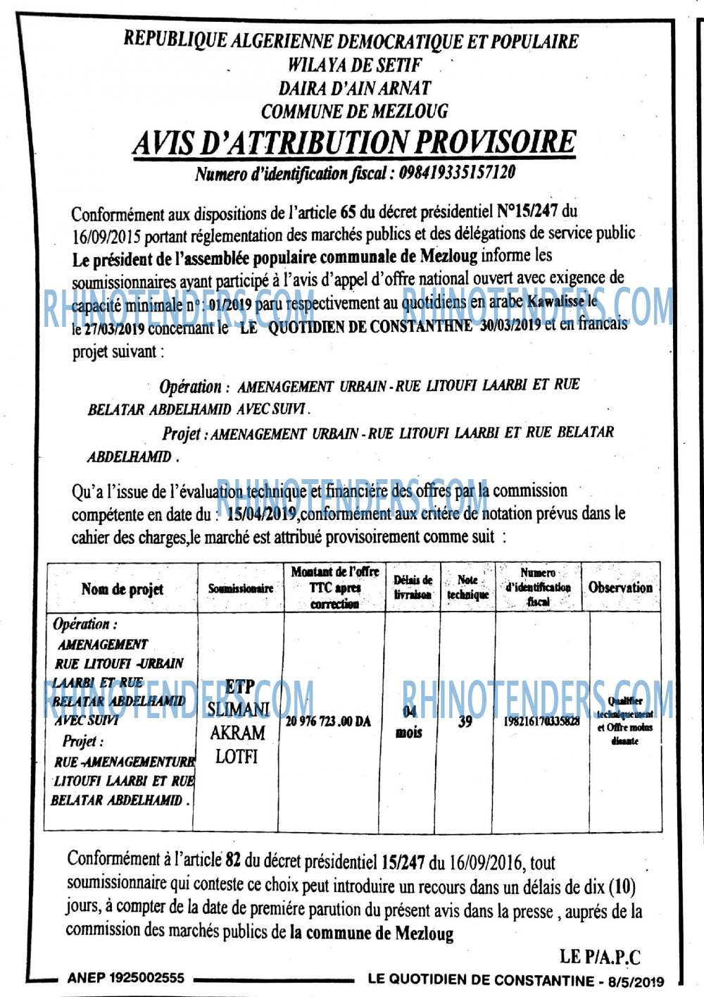 LE QUOTIDIEN DE CONSTANTINE