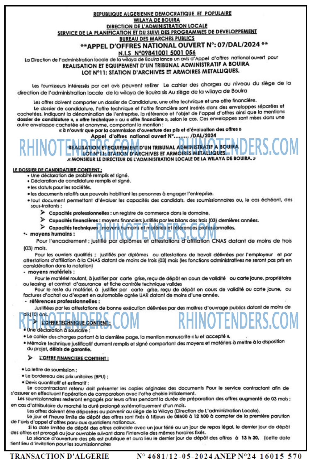 TRANSACTION D'ALGERIE