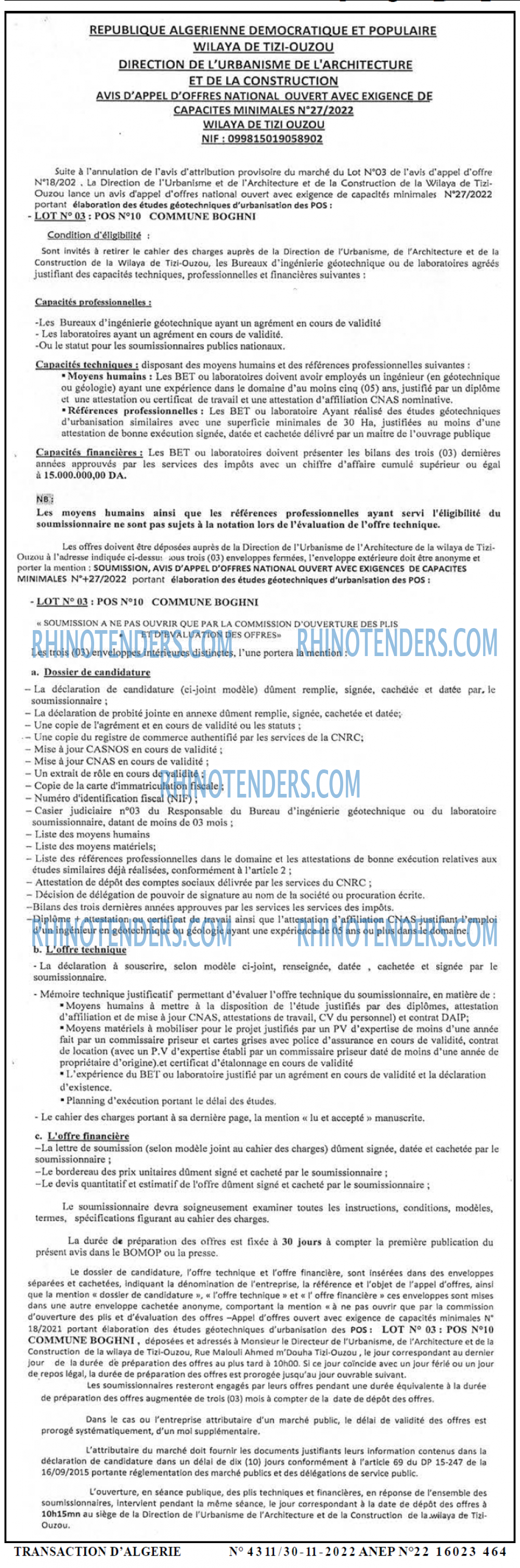 TRANSACTION D'ALGERIE