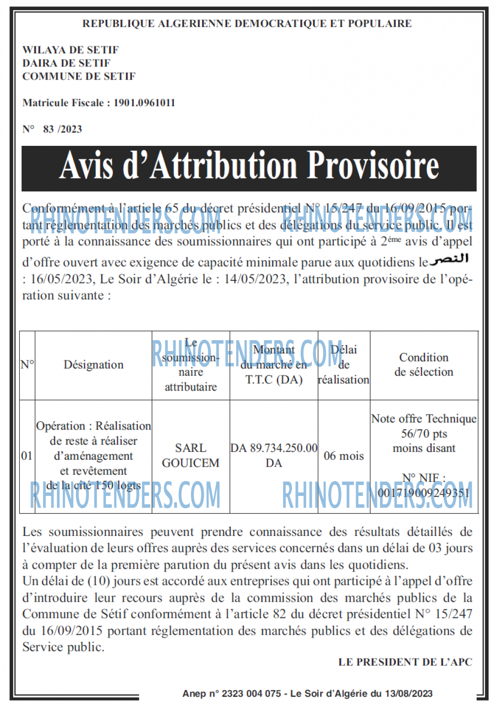 LE SOIR D'ALGERIE