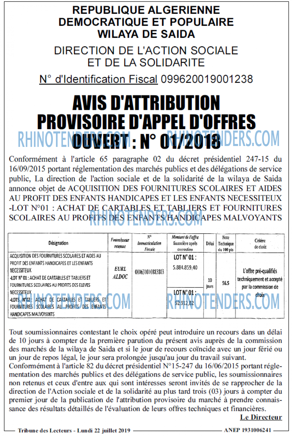 TRANSACTION D'ALGERIE