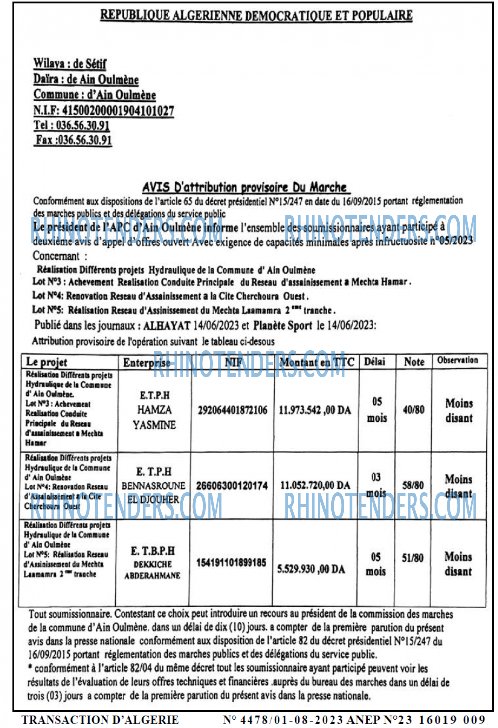 TRANSACTION D'ALGERIE