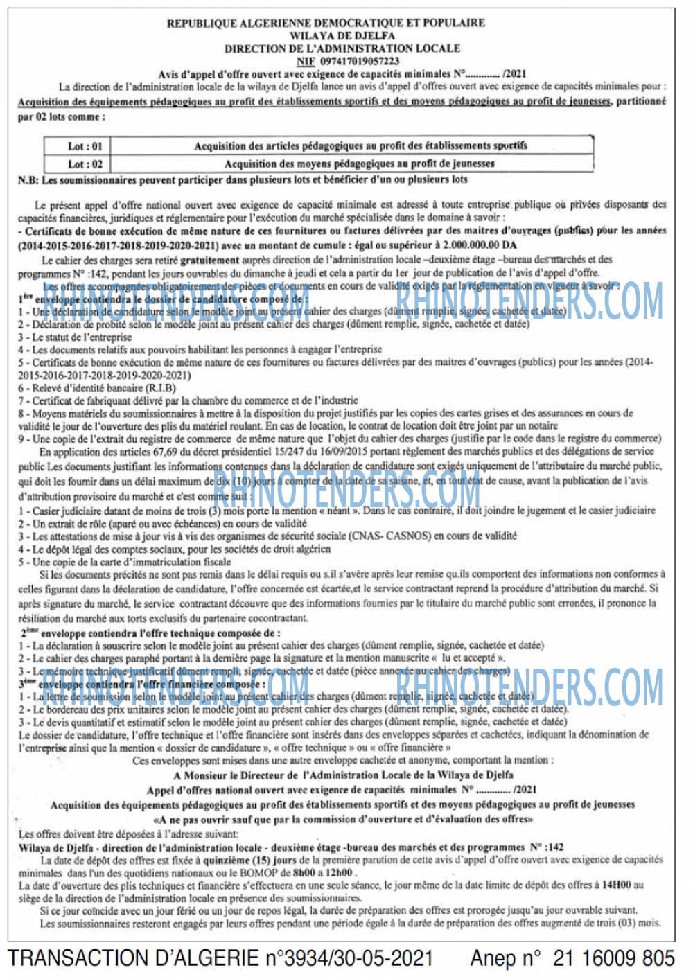 TRANSACTION D'ALGERIE