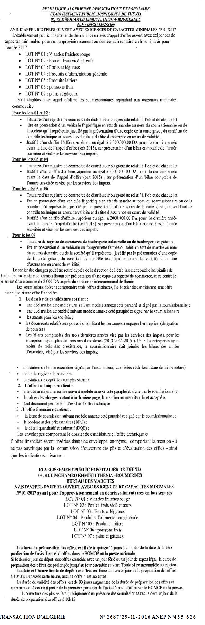 TRANSACTION D'ALGERIE
