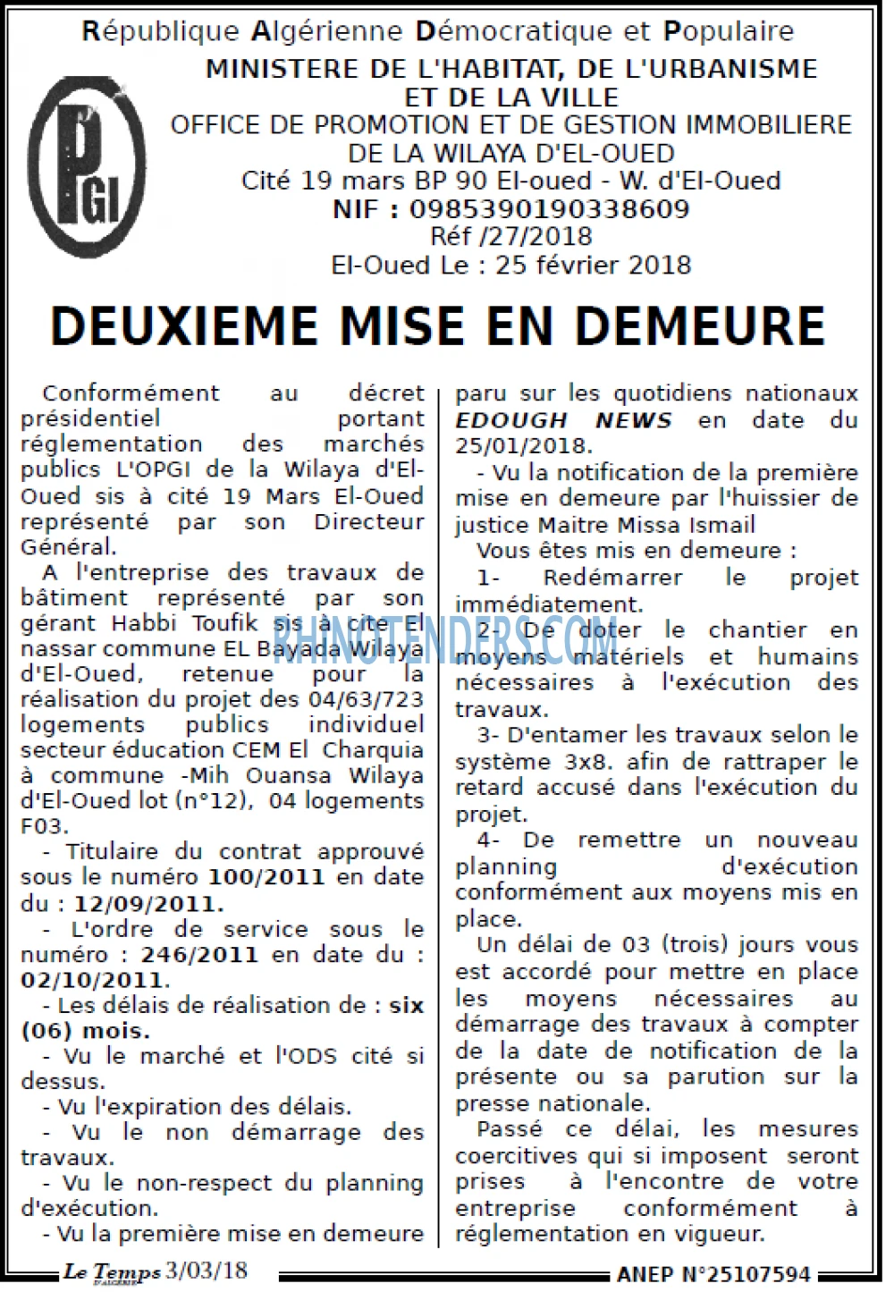 LE TEMPS D'ALGERIE
