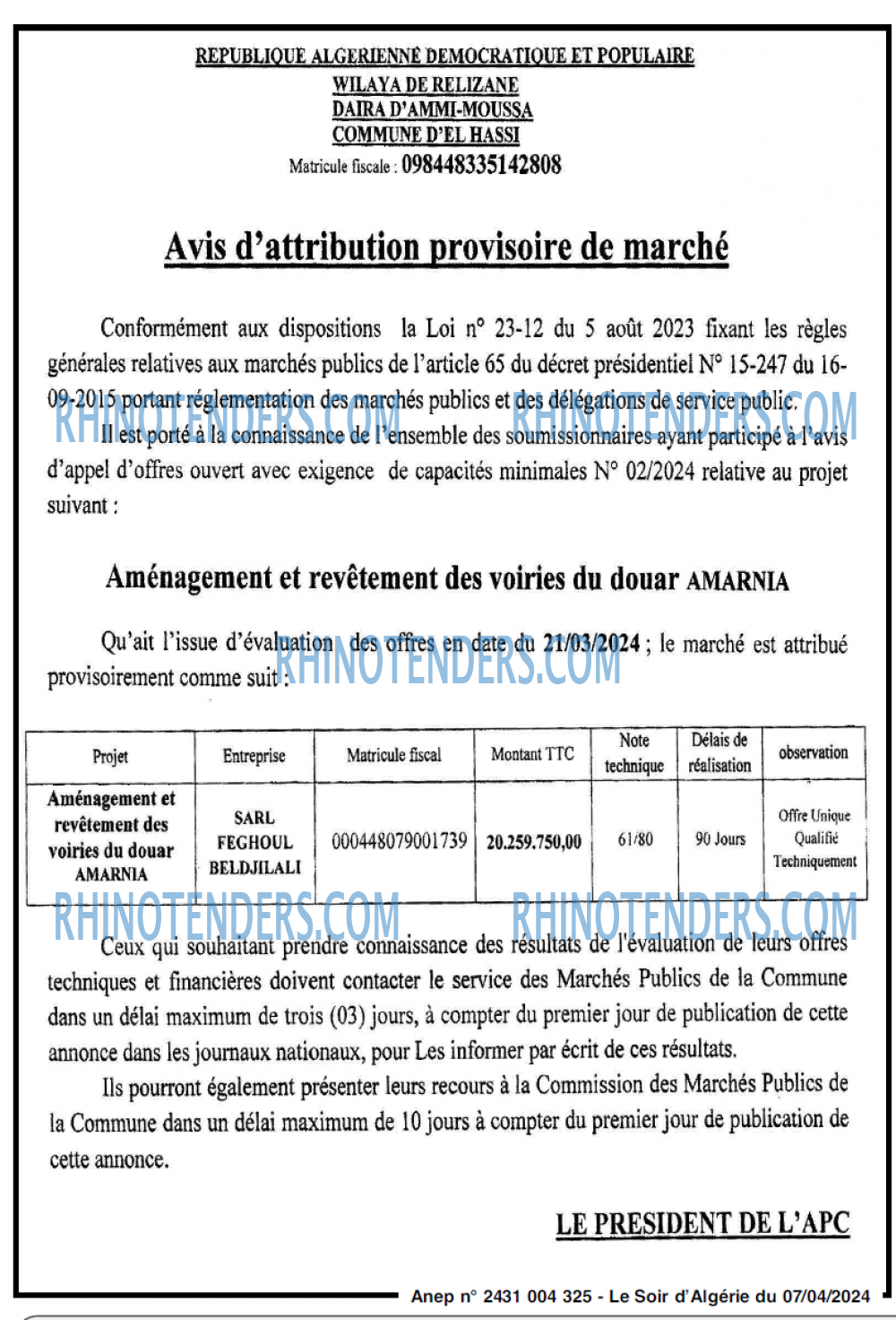 LE SOIR D'ALGERIE