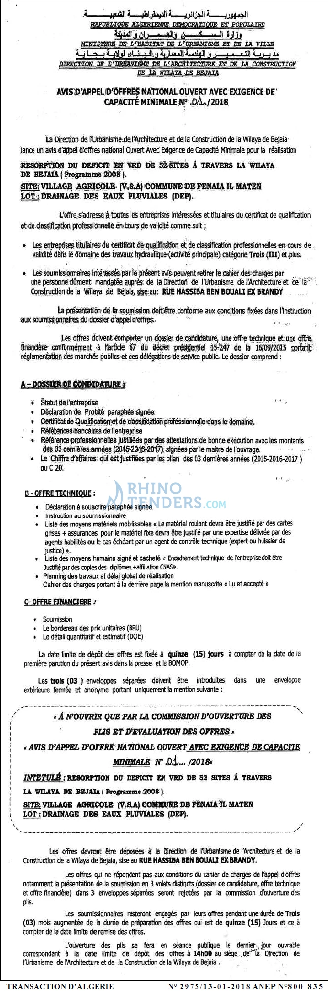 TRANSACTION D'ALGERIE
