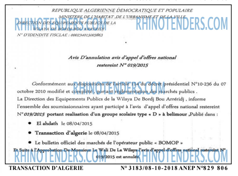 TRANSACTION D'ALGERIE